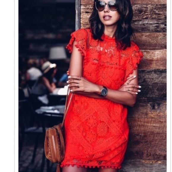 Anthro’s Tularosa,Chetna Vibrant Coral Lace Tunic Dress,Exquisite Lace,Size S - Picture 7 of 8